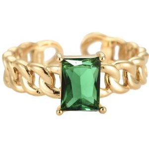 Paula cube Ring - Dottilove - Size 17 - Groene steen detail - 14k Goud Verguld