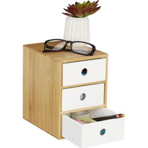 Relaxdays ladeblok bureau - bureau organizer - bamboe - opbergkastje - ladebox - wit