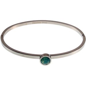 Bangle Dames - Smalle Armband - RVS - Stijve Armband met Turquoise Zirkonia