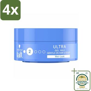Taft - Ultra 2 - Gel Wax - Wetlook - 75 ml - Voordeelverpakking - 4 stuks - Haarwax - Glans