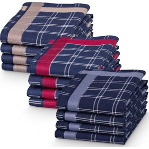 JEMIDI zakdoeken heren 100% katoen - 40 x 40 cm - Set van 12 - Herbruikbare zakdoeken voor volwassenen - In donkerblauw
