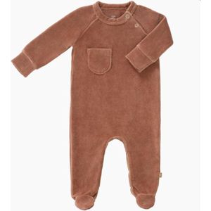 Fresk Pyjama Velours Met Voetjes | Tawny Brown