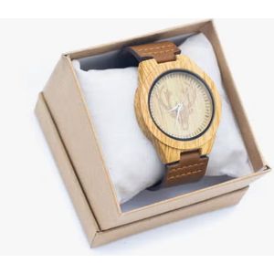Vintage herenhorloge lederen band - houten horloge corpus - irritatie vrij polshorloge WA-290