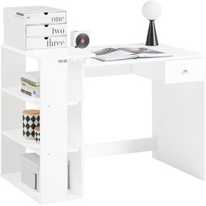 Bureau met Drie Legplanken en Lade - Wit - Ideaal voor Woonkamer en Slaapkamer