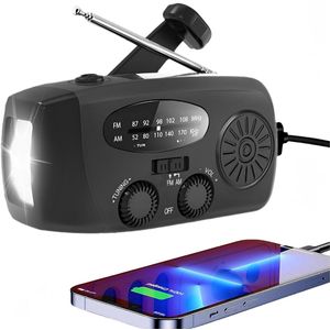 Cyslmuk Draagbare noodradio - Powerbank 2000 mAh - Zaklamp - Solar opwindbaar - SOS alarm - USB-C kabel - Noodpakket - Kunststof - zwart 0.3 kg