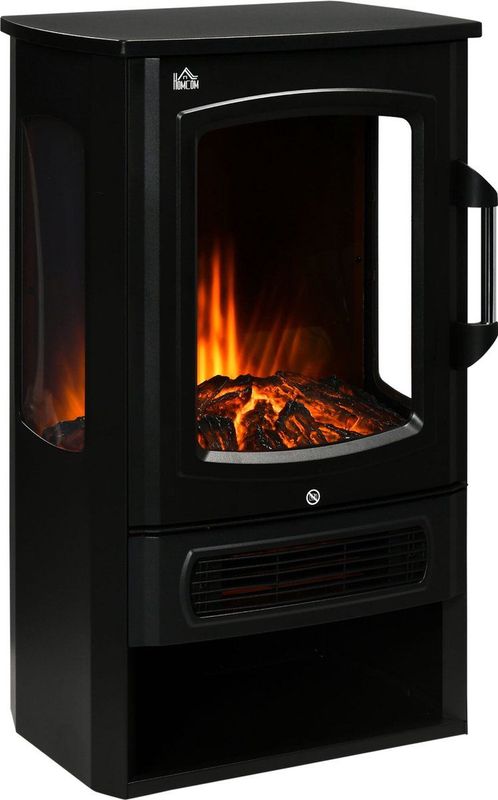 HOMCOM - Elektrische Haard - Zwart - 2 Verwarmingsniveaus - Compact en Stijlvol - 44,5x32x74 cm