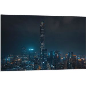 Vlag - Skyline in Hongkong in de Nacht, China - 105x70 cm Foto op Polyester Vlag