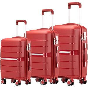 Kofferset Traveleo BABIJ - 3-delig - Complete Set - Koffer - Handbagage 35L + 65L en 90L Ruimbagage Polypropyleen PPS01 Rood