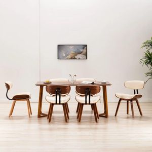 vidaXL - Eetkamerstoelen - 6 - st - gebogen - hout - en - kunstleer - crème