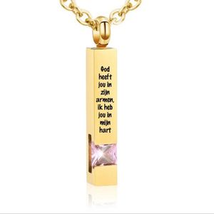 Luxe Ashanger | Met Ketting En Gravering | Ik Heb Jou In Mijn Hart | Assieraad | Goud Met Roze Steen | As Ketting | Gedenksieraad | Urn | Incl. As vuller
