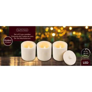 Lumineo LED kaarsen - set 3x st - beton wit - met deksel - D8 x H10 cm - voor buiten