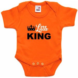 Little king Koningsdag romper met kroontje oranje - babys - Kingsday baby rompers / kleding 56