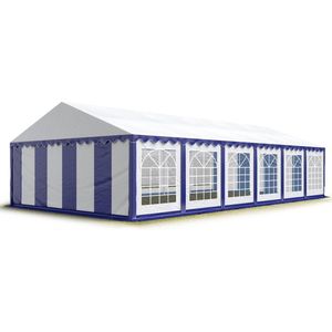 Partytent feesttent 6x12 m tuinpaviljoen -tent PVC 700 N in blauw-wit waterdicht