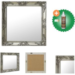 vidaXL Wandspiegel barok stijl 60x60 cm zilverkleurig - Spiegel - Inclusief Houtreiniger en verfrisser