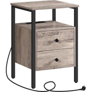 TRANKIELO® – Multifunctioneel Nachtkastje met USB-Poorten – Salontafel met Opbergruimte – Retro Bijzettafel voor Woonkamer en Slaapkamer