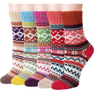 Set Van 5 Paar - Warme Wintersokken Dames - Dames Pluche Sokken - Sokken Dames - Huissokken - Slaapsokken - Dikke, Verwarmende Kwaliteit - One Size