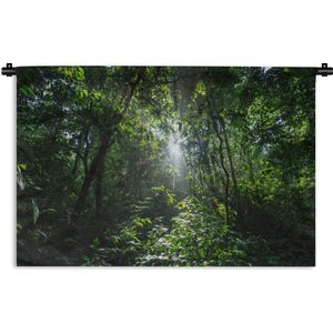 Wandkleed Diep in de jungle - Zon breekt door bladerdek Costa Rica Wandkleed katoen 60x40 cm - Wandtapijt met foto