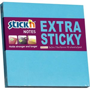 Stick'n sticky notes - 76x76mm, extra sticky, neon blauw, 90 memoblaadjes