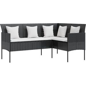 vidaXL - Loungebank - met - kussens - L-vormig - poly - rattan - zwart