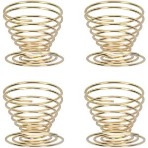 Roestvrijstalen eierdopjes - mini-veerdraad eierhouder - droogrek - poederpoef - opbergrek - keuken - goudkleurig - set van 4 .