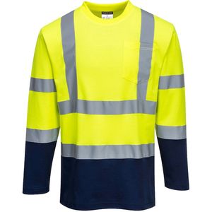 Portwest - S280 - Tweekleurig T-shirt - Geel/Marine - Katoen Comfort met Lange Mouwen
