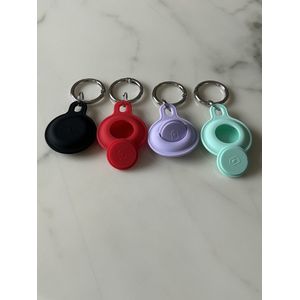 4 Stuks AirTag Spatwaterdichte TPU/Siliconen sleutelhangers beschermhoesjes - Hoesje Geschikt voor Apple AirTag - 4 stuks - Zwart/Rood/Lila/Mintgroen