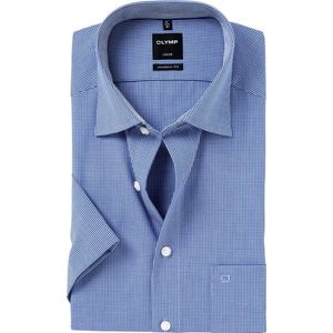 OLYMP Luxor modern fit overhemd - korte mouw - donkerblauw met wit geruit (contrast) - Strijkvrij - Boordmaat: 48