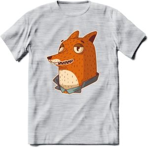 Casual vos T-Shirt Grappig | Dieren fox Kleding Kado Heren / Dames | Animal Skateboard Cadeau shirt - Licht Grijs - Gemaleerd - 3XL