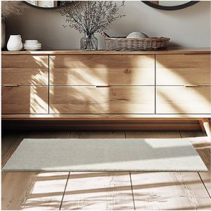 tectake® Kortpolig Vloerkleed - 60 x 110 cm - Zandkleur - Tapijt voor Woonkamer, Slaapkamer, Eetkamer - Onderhoudsvriendelijk en Wasbaar - Antislip Ondertapijt - Allergievriendelijk - Diverse maten en kleuren