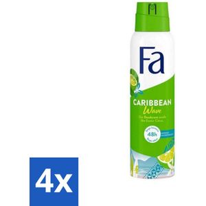 Fa - Caribbean Wave - Deodorant Spray - Lemon - 150 ml - Voordeelverpakking - 4 stuks