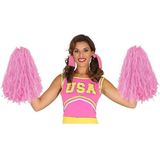 2x Stuks cheerball/pompom roze met ringgreep 28 cm - Cheerleader verkleed accessoires
