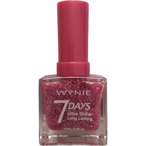 Wynie - Nagellak 7 Days Ultra Shine Long Lasting - Transparant roze met roze glitters - 1 flesje met 15 ml inhoud - Nummer 711