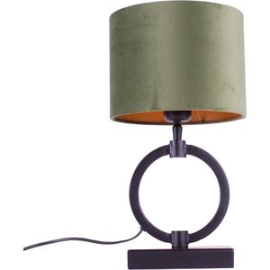 Tafellamp ring met velours kap Davon | 1 lichts | groen / goud / zwart | metaal / stof | Ø 15 cm | 37 cm hoog | modern / sfeervol design