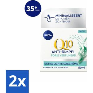 NIVEA - Q10 POWER Dagcrème - Anti-Rimpel Gezichtscrème - Poriën Verfijnend - Voor gemengde tot vette huid - SPF 15 - 50 ml - Voordeelverpakking - 2 stuks