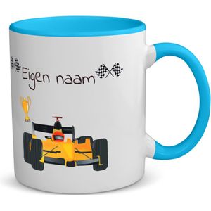 Akyol - formule 1 met eigen naam - koffiemok - theemok - blauw - Sport - formule 1 fans - liefhebber - cadeau - verjaardag - geschenk - gepersonaliseerde mok - jongens en meisjes - 350 ML inhoud