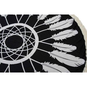 Ronde strandhanddoek met franjes - Droomvanger en veerprint - 1 stuk - 180 cm