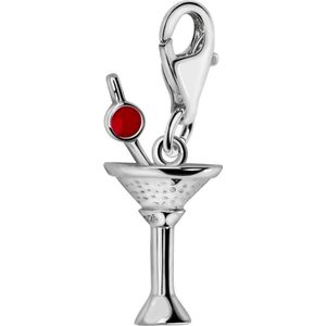Quiges – 925 - Zilver – Charm - Bedel - Hanger - 3D Cocktail Martini - met – sterling - zilver - karabijnslot - geschikt - voor - Zinzi, Thomas – Sabo - Ti Sento - Bedelarmband HC282