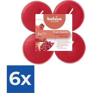 Bolsius Maxi Waxinelichtjes True Scents Pomegranate 8 Stuks - Voordeelverpakking 6 stuks