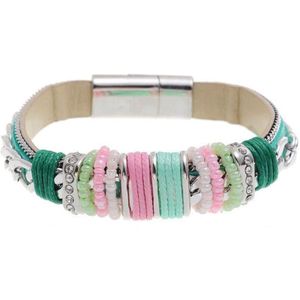 Behave Groen armbandje met verschillende kraaltjes en gourmetschakels