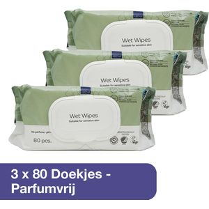 Abena Reinigingsdoekjes Ongeparfumeerd 3 x 80 stuks - XL 18x20cm - Vochtige Reinigingsdoekjes in Afsluitbare Verpakking - Milde Lotion en Zacht Voor de Huid - Zonder Parfum en Kleurstoffen