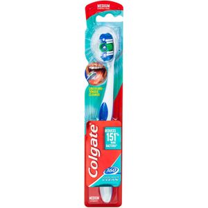 Colgate Whole Mouth Clean 360 Tandenborstel Medium - 1 Stuk - Tongreiniger - Interdentale Borstelharen - Ervaar Complete Mondverzorging