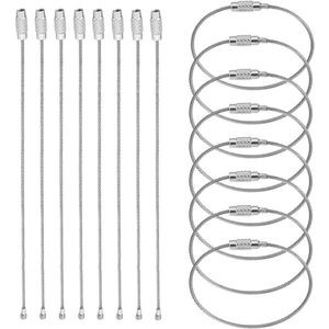 Sleutelhangerkabel - Grote sleutelhanger van roestvrij staal - 15 cm ringen - Kabelslot met schroefslot - Multifunctioneel voor wandelen en reizen - Zilver - 50 stuks