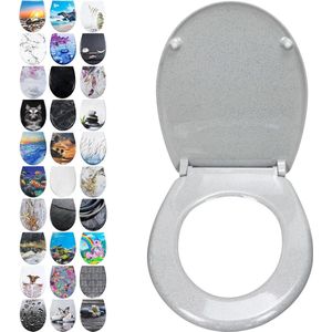 Grijs wc-bril met soft-close mechanisme en Quick Release functie - Duroplast toiletdeksel - Bovenmontage - Maximale belasting 250 kg