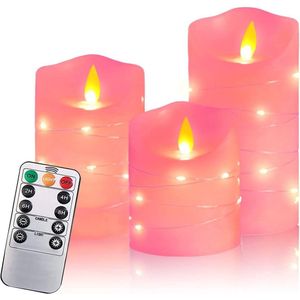 Led Kaarsen Met Bewegende Vlam - Set van 5 - Inclusief Afstandsbediening - Op Batterijen - Theelichtjes - Timer - Waxinelichtjes - Warmwit - Roze