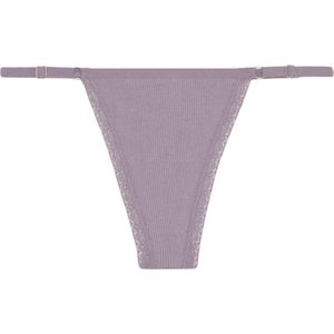 Sexy Dames String - Nude Ribstof - Dames Lingerie / Ondergoed - Kant - 95% Katoen - Maat S