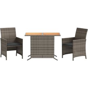 vidaXL Bistroset - Bistrosets - Loungeset - Tuinset - 3-delige Bistroset met kussens poly rattan grijs
