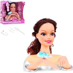 Playos® - Styling Doll - Brunette - met Accessoires - Stylingshoofd - Poppen Kaphoofd - Styling Head - Speelgoed - Rollenspel - Opmaakpop