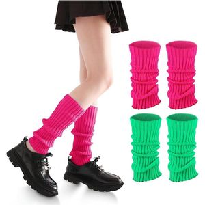 2 paar beenwarmers voor dames, modieuze gebreide beenwarmersokken in jaren 80, jaren 90 stijl, beenwarmers voor dames, beenwarmers voor dames, beenwarmers - groen, rozenrood