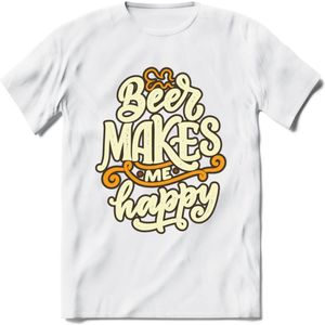 Beer Makes Me Happy T-Shirt | Bier Kleding | Feest | Drank | Grappig Verjaardag Cadeau | - Wit - S