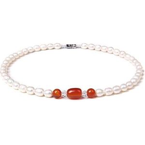 N3 Collecties Natuurlijke Rood Agaat Parel Ketting Witte Zoetwaterparels Ketting Choker Voor Vrouwen